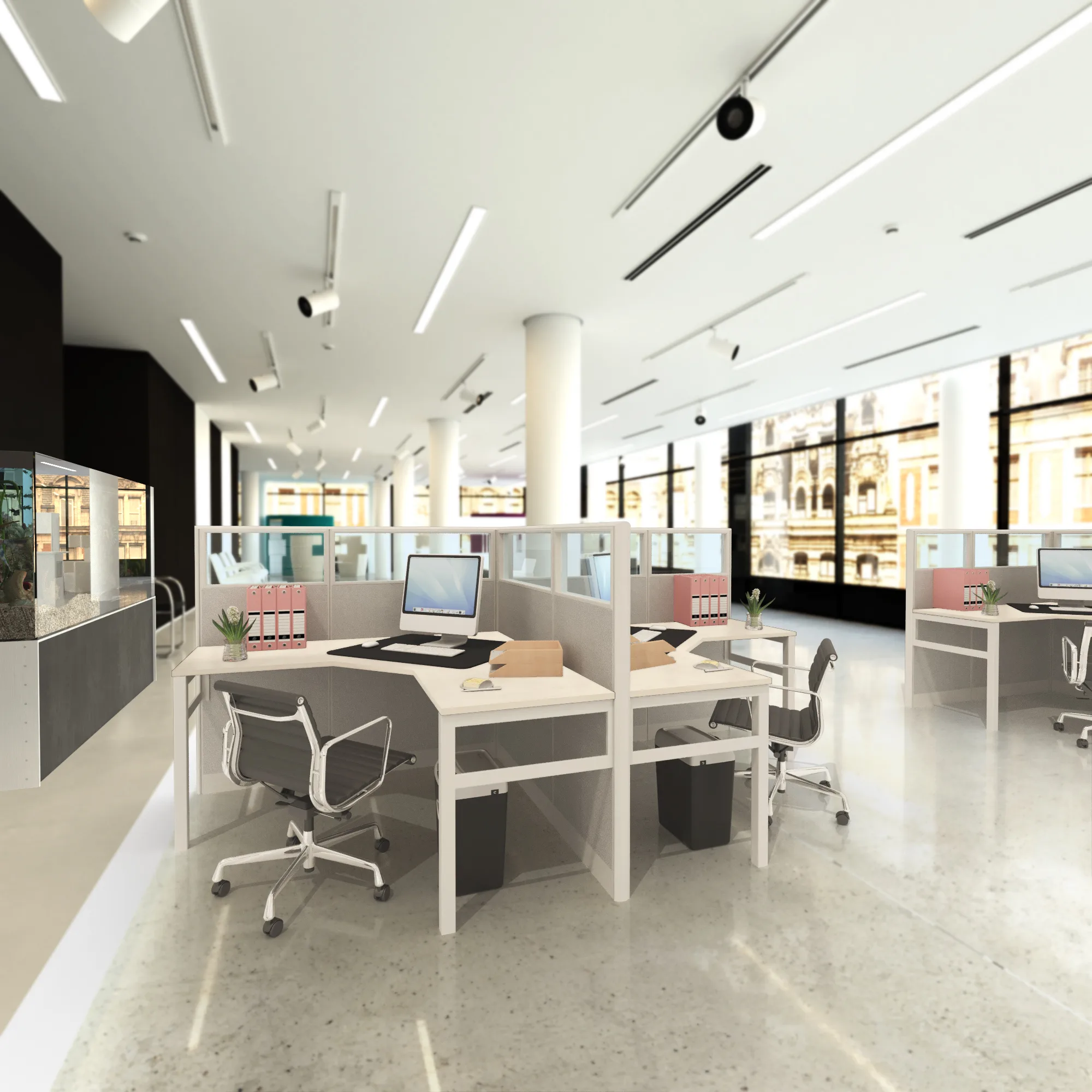 5x5 Cubicles- 54″ H - 2 MAN (MIRROR) L Shape Glazed Office Desk -E - 5x5 Cubicles- 54 Mirror (view 3)