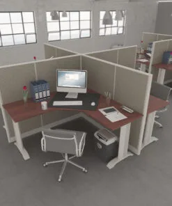 5x5 Cubicles - 54″ H-4 MAN L Shape QUAD Fabric Office Workstations-E - 5x5 Cubicles 54 H-4 (view 4)