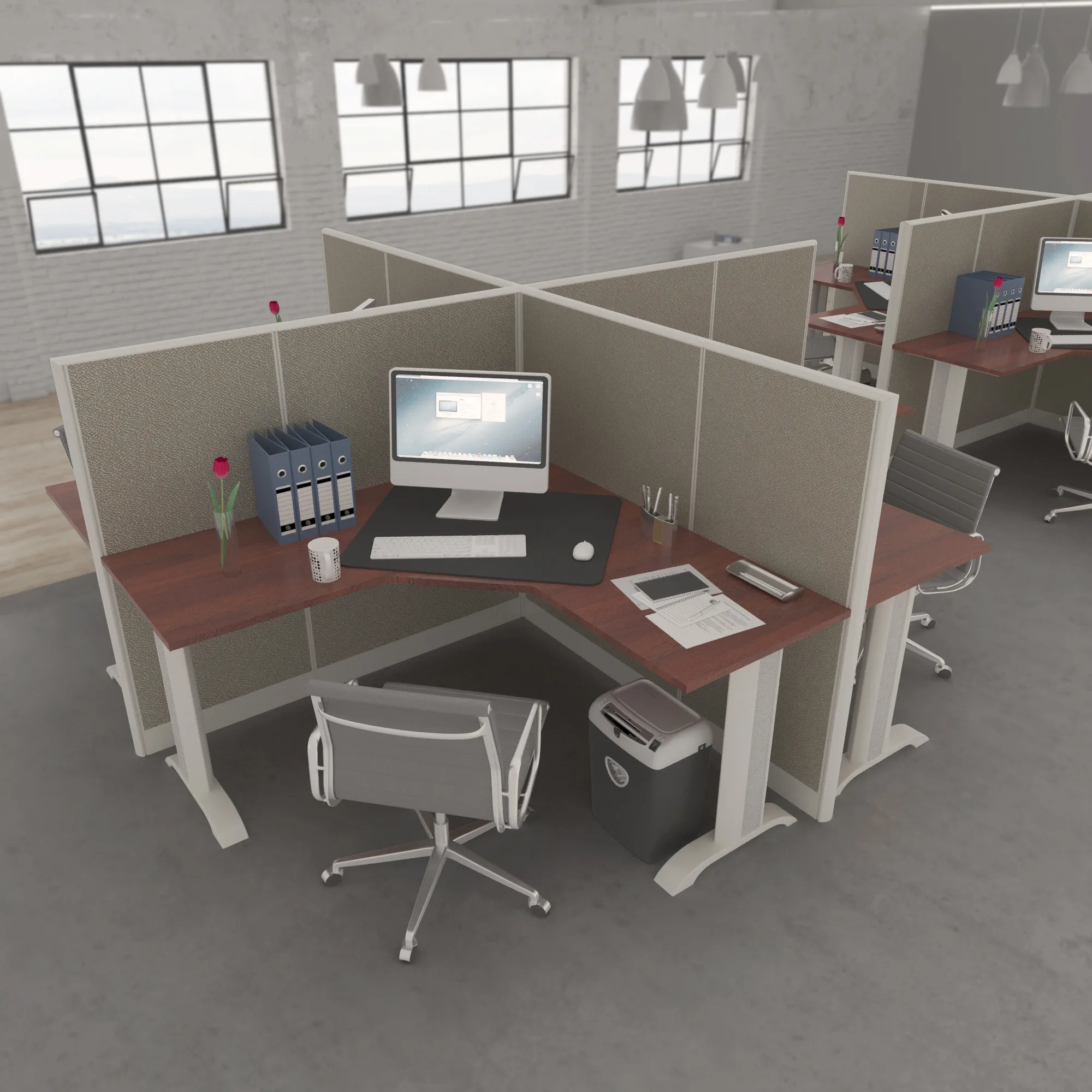 13-option 3 5x5 Cubicles - 54″ H-4 MAN L Shape QUAD Fabric Office Workstations-E - 5x5 Cubicles 54 H-4 (view 4)