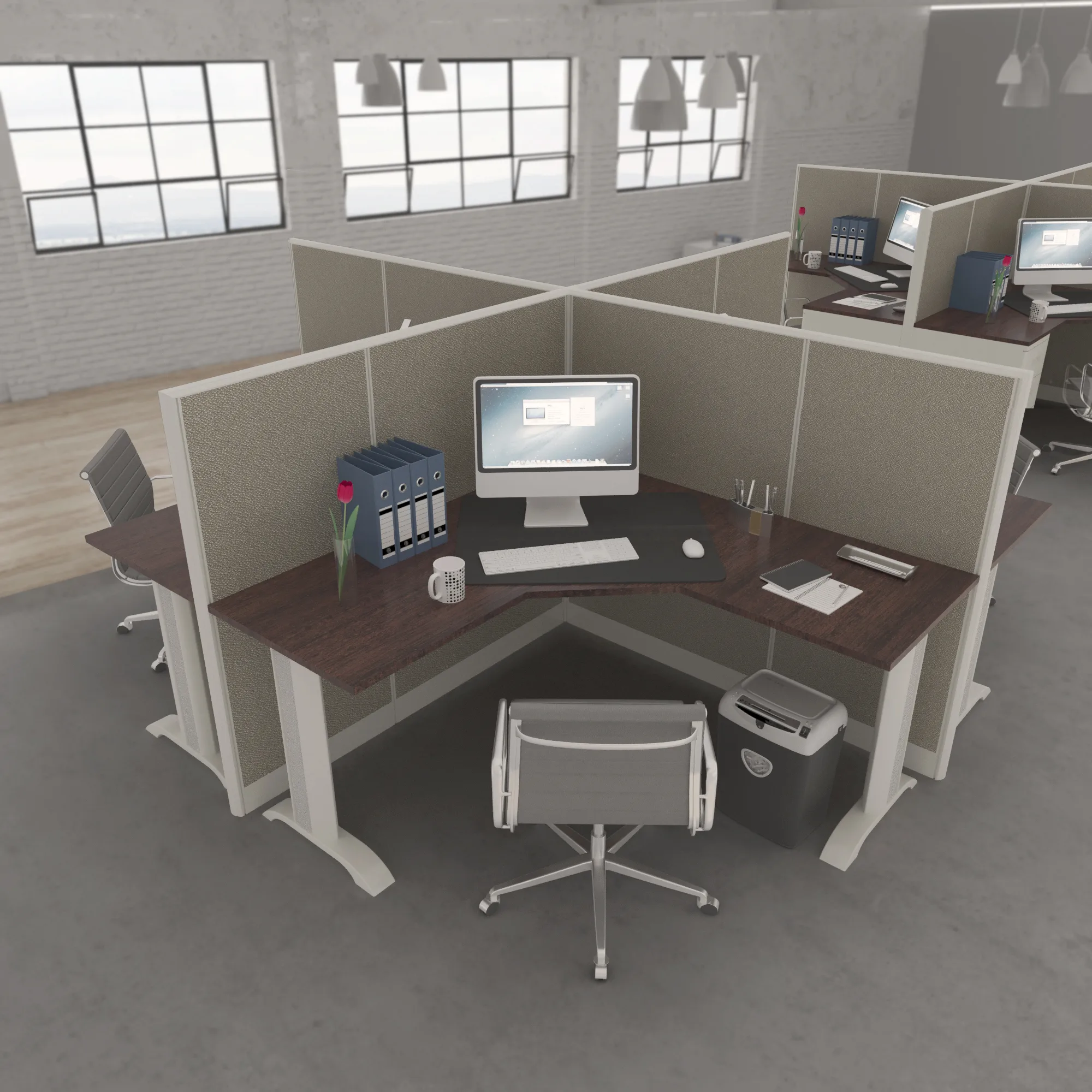 13-option 5 5x5 Cubicles - 54″ H-4 MAN L Shape QUAD Fabric Office Workstations-E - 5x5 Cubicles 54 H-4 (view 3)