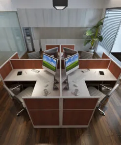 5x5 Quad Cubicles-43″ H- 4 MAN L Shape Fully Laminated Office Workstations-MV - 5x5 Quad Cubicles-43 H-