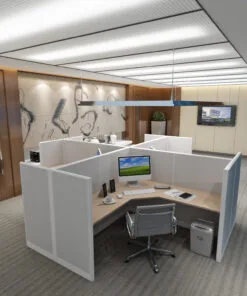 5x5 L Shape Cubicles- 54″ H- 4 MAN (QUAD) L Shape Fully Fabric Office Workstations-U - 5x5 Shape Cubicles- 54