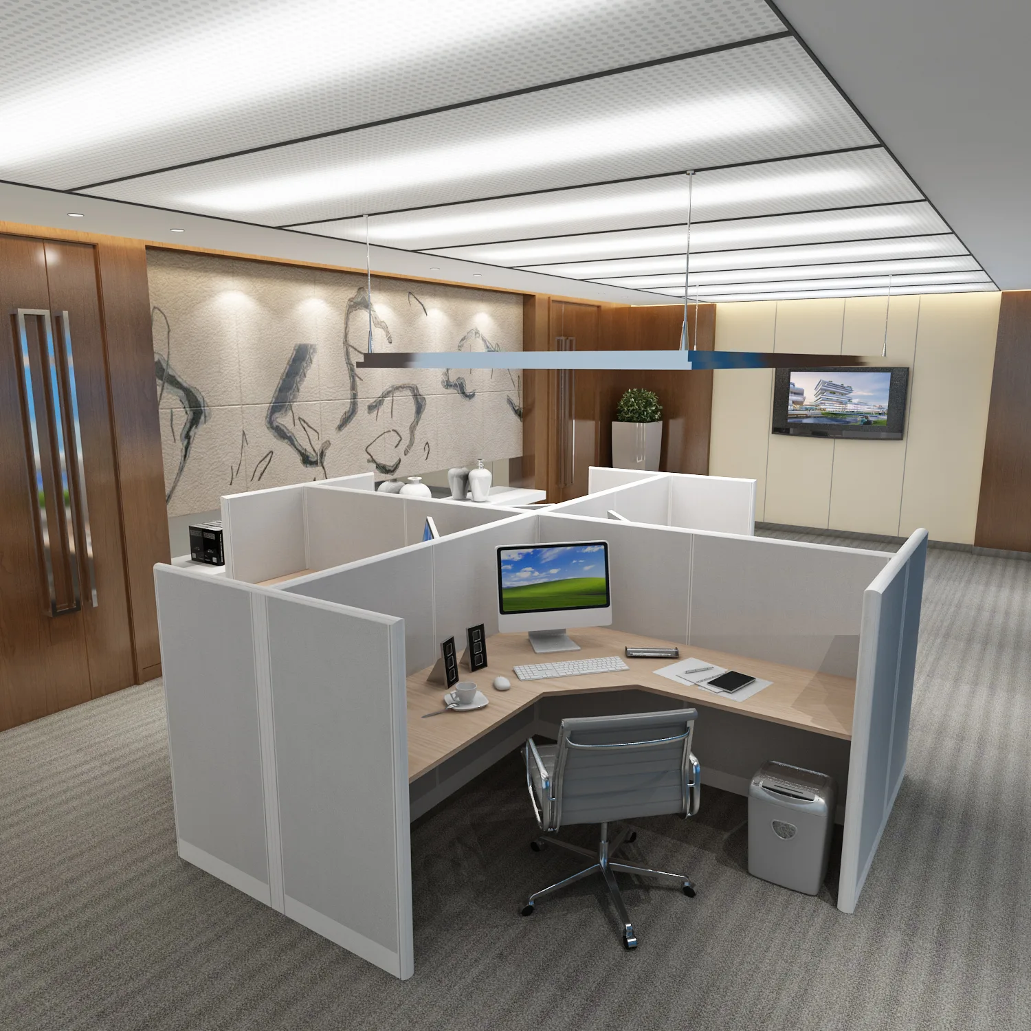6x6-L-Shape-Cubicles-54″-H-4-MAN-QUAD-L-Shape-Fully-Fabric-Office-2 (1) 6x6 Cubicles-54″H - 4 MAN L Shape Fully Fabric QUAD Office Workstations-U - 6x6 Cubicles-54 Shape Fully