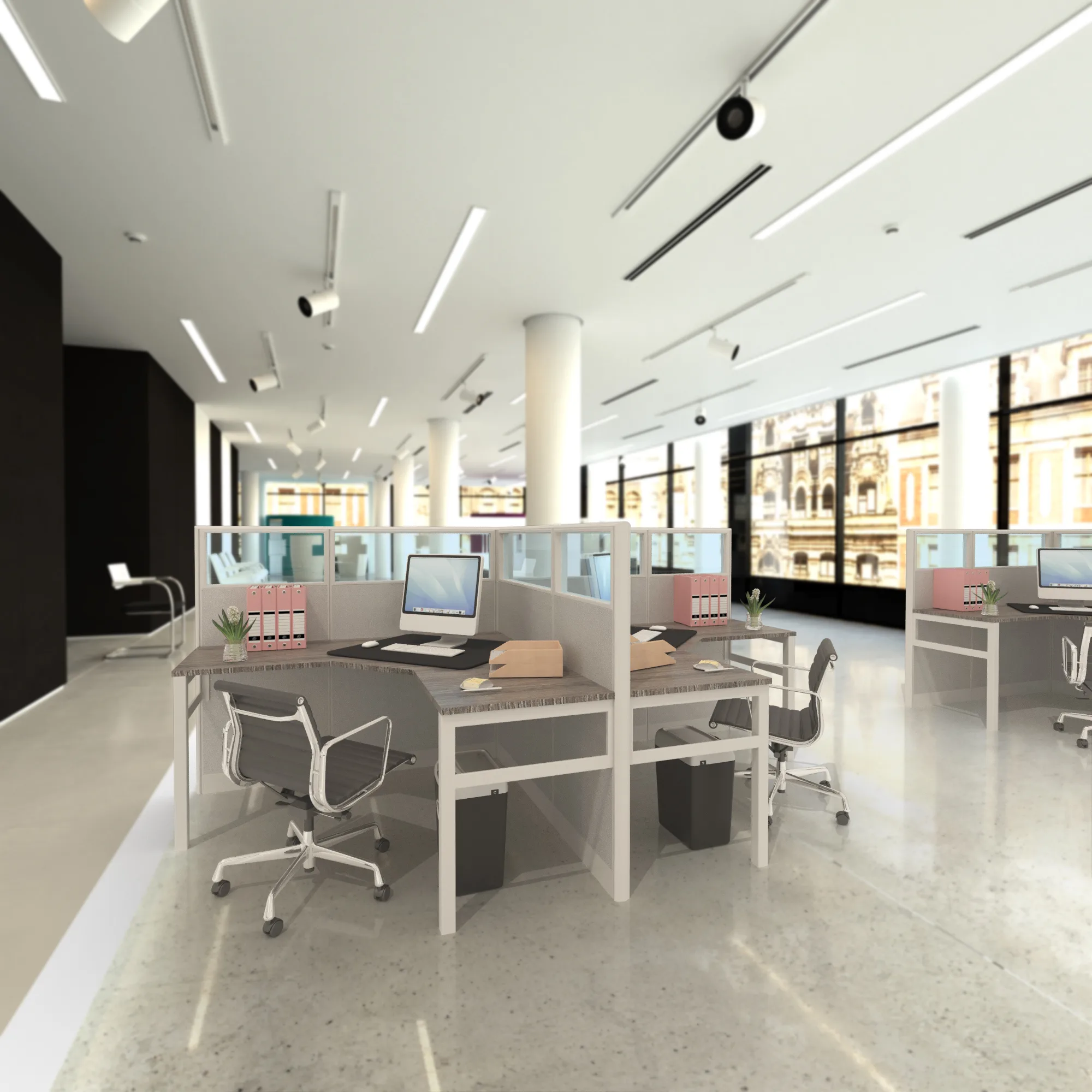 5x5 Cubicles- 54″ H - 2 MAN (MIRROR) L Shape Glazed Office Desk -E - 5x5 Cubicles- 54 Mirror (view 7)