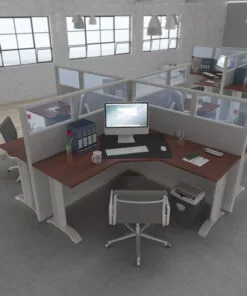 5x5 Cubicles -54″ H- 4 MAN (QUAD) L Shape(QUAD) Glazed Office Workstations-E - 5x5 Cubicles -54 H- (view 4)