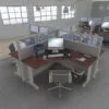 L-shape 4-person (quad) glazed cubicle workstations, 51-inch panels – 3D rendering