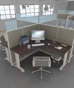 5x5 L Shape Cubicles- 63″H- 4 MAN/PERSON(QUAD) Fabric & Glass Workstations-E - 5x5 Shape Cubicles- 63 (view 3)