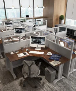 6x6 Cubicles- 54" H - 6 MAN (PACKED) L SHAPE Glazed Office Workstations-E - 6x6 Cubicles- 54 Packed