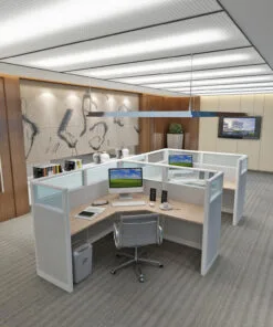 5x5 Cubicle - 54″ H- 2 MAN (DOUBLE) GLAZED L Shape Office Workstations-U - 5x5 Cubicle 54 H-