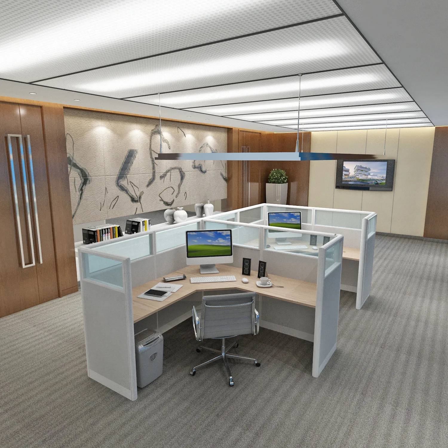 5×5 Cubicle – 54″ H- 2 MAN (DOUBLE) GLAZED L Shape Office2 n 5x5 Cubicle - 54″ H- 2 MAN (DOUBLE) GLAZED L Shape Office Workstations-U - 5x5 Cubicle 54 H-