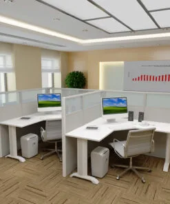 6x6 Cubicles- 51″H - 2 MAN (DOUBLE) L Shape Glazed Office Desk-E - 6x6 Cubicles- 51 Double