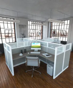 6x6 Cubicles -54″ H- 4 MAN (QUAD) Glazed L Shape Workstations-U - 6x6 Cubicles -54 H-