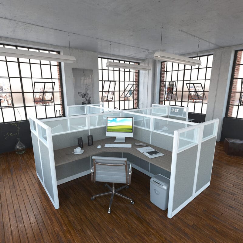 6x6 Cubicles -54″ H- 4 MAN (QUAD) Glazed L Shape Workstations-U - 6x6 Cubicles -54 H-