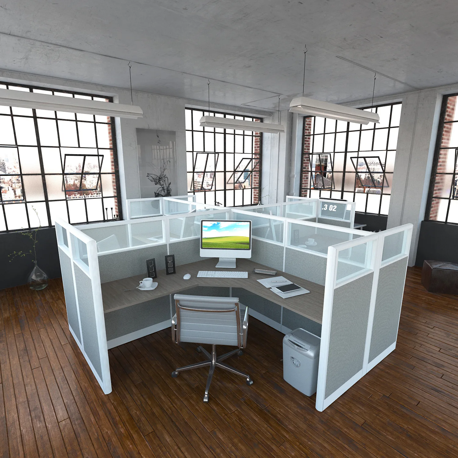 6x6 Cubicles -54″ H- 4 MAN (QUAD) Glazed L Shape Workstations-U - 6x6 Cubicles -54 H-