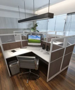 5x5 Cubicles-51″ H- 4 MAN (QUAD) Open Space Shape Glazed Office Workstations-V - 5x5 Cubicles-51 H- Quad