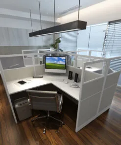 5x5 Cubicles Online- 51″ H - 4 MAN (QUAD) L Shape Glazed Office Workstations-V - 5x5 Cubicles Online- 51