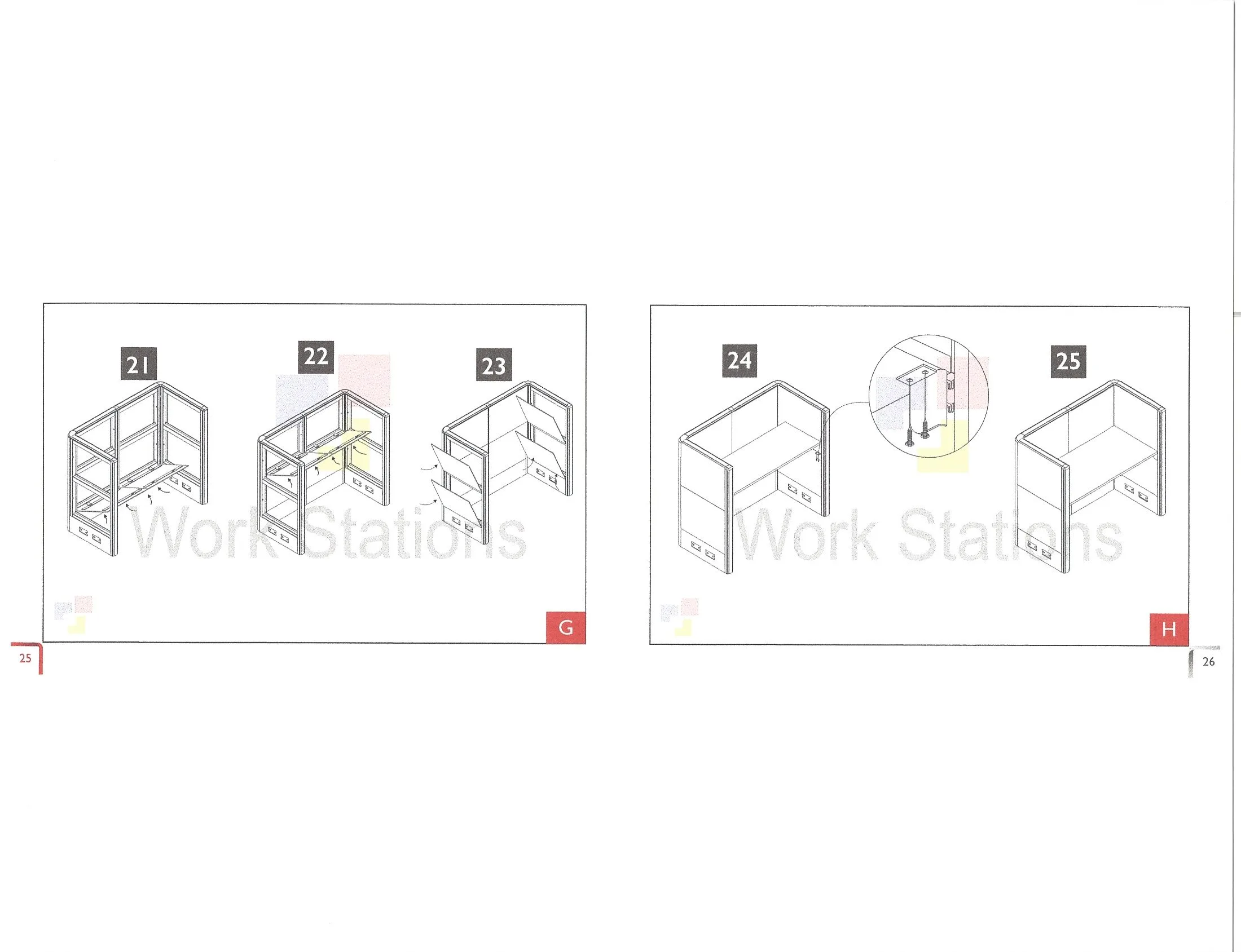 DocFile (4) 6x6 Cubicles -54″ H-2 MAN (MIRROR) Glazed L Shape Office Workstations -U - 6x6 Cubicles -54 H-2 (view 6)