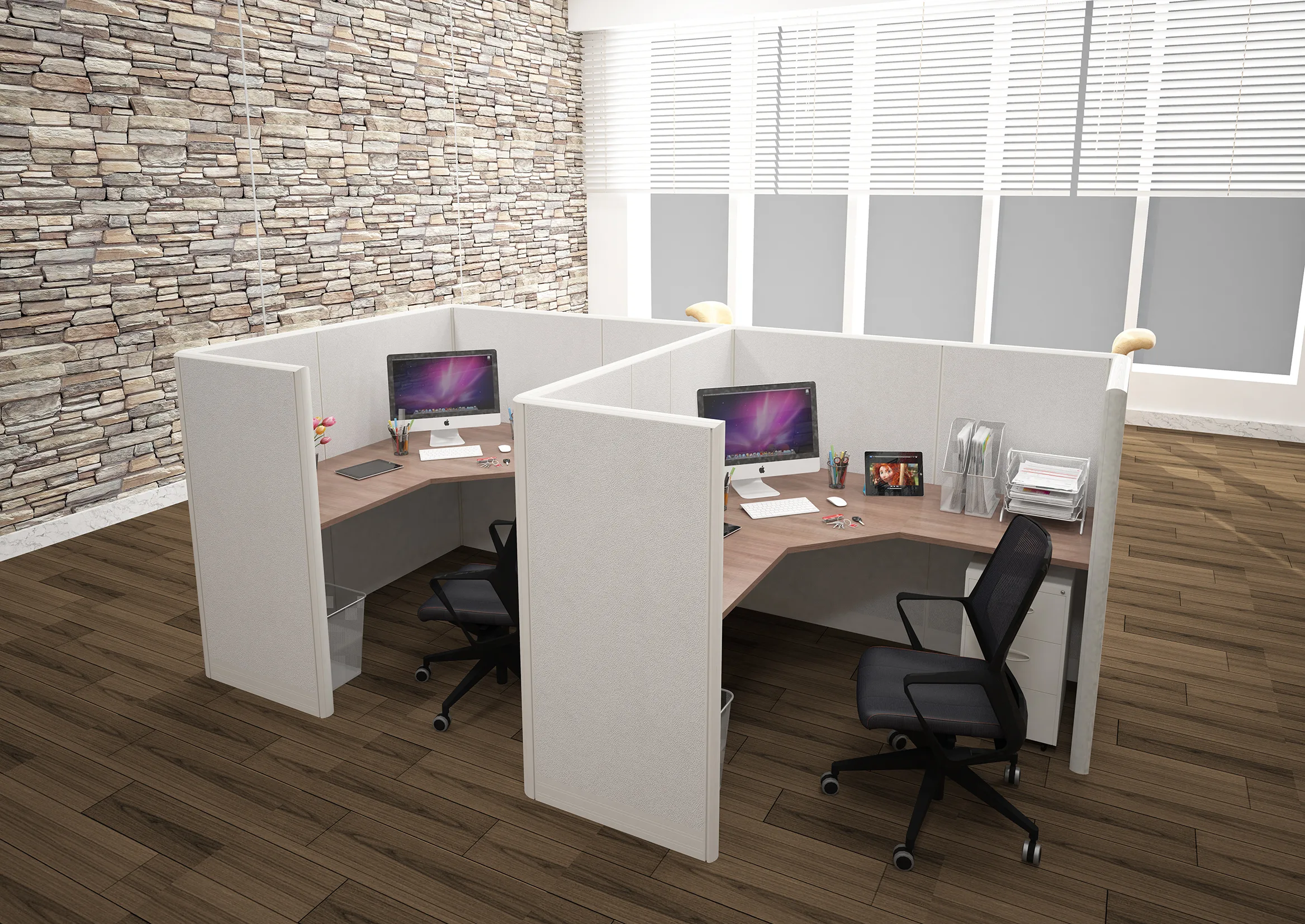5x5 Cubicles-51″ H- DOUBLE L Shape Fully Fabric 2 MAN Office Workstations-U - 5x5 Cubicles-51 H- Double (view 3)