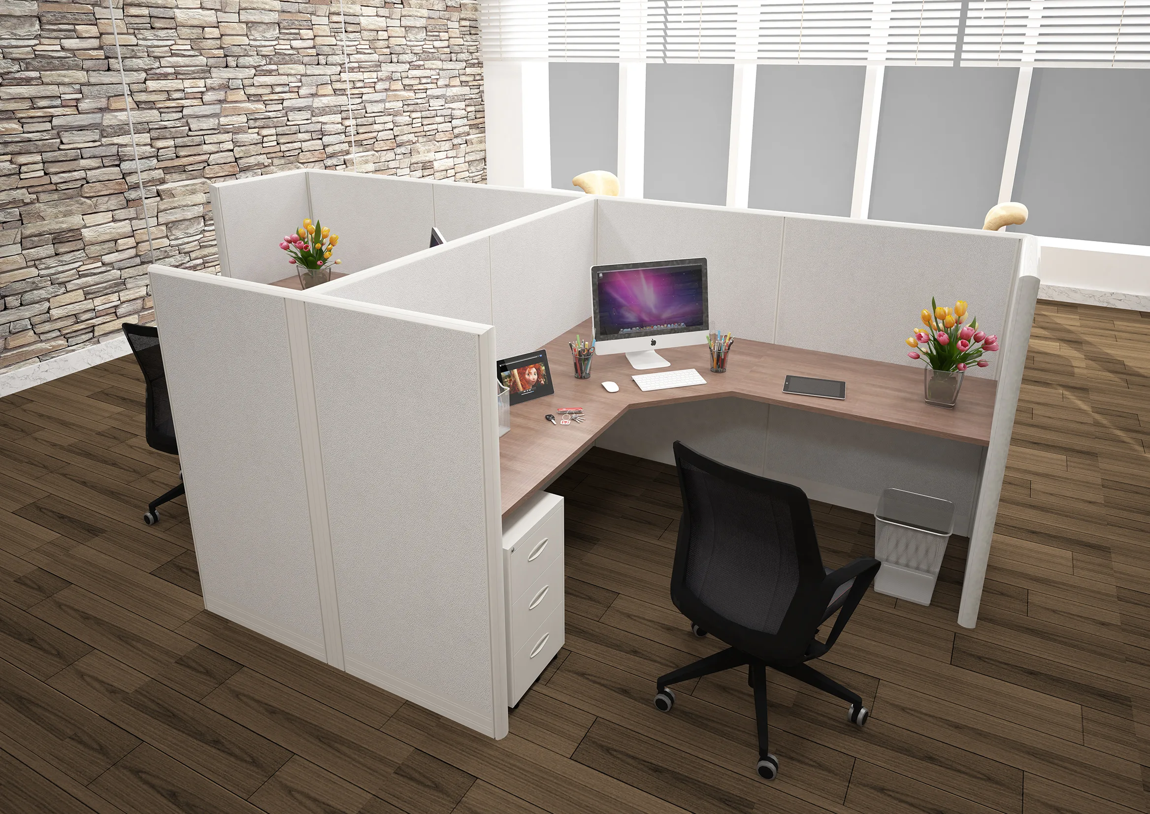 6x6 Cubicles- 51″ H- L Shape Fully Fabric 2 MAN MIRROR Office Workstations - U - 6x6 Cubicles- 51 H- (view 3)