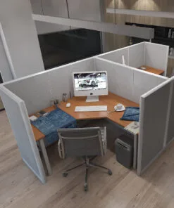 5x5 Cubicles- 51″ H- 2 MAN (MIRROR) L Shape Fully Fabric Workstation - U - 5x5 Cubicles- 51 H-