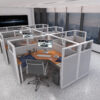 6x6 Cubicles- 54″H-6 MAN (PACKED) Glazed L Shape Corporate Office Workstations-U - 6x6 Cubicles- 54 H-6