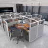 L-shape 6-person (packed) glazed cubicle workstations – 3D rendering