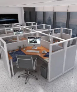 6x6 Cubicles- 54″H-6 MAN (PACKED) Glazed L Shape Corporate Office Workstations-U - 6x6 Cubicles- 54 H-6