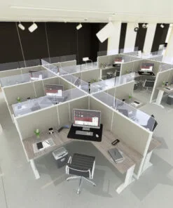 6x6 Cubicles -66″H- 6 MAN/PERSON (PACKED) L Shape Fabric & Glass Cubicles-E - 6x6 Cubicles -66 H- (view 2)