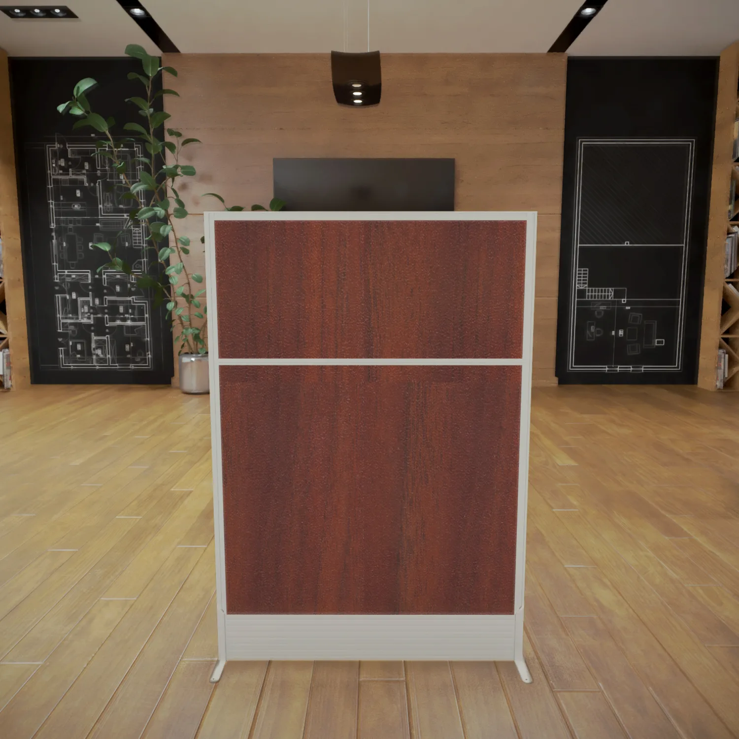 Free-standing laminated room partition panel – 3D rendering