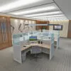 L-shape 2-person (double) glazed cubicle workstations – 3D rendering