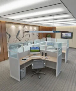 5x5 Cubicles - 63″ H- 2 MAN (DOUBLE) L Shape Glazed Office Workstations-U - 5x5 Cubicles 63 H-