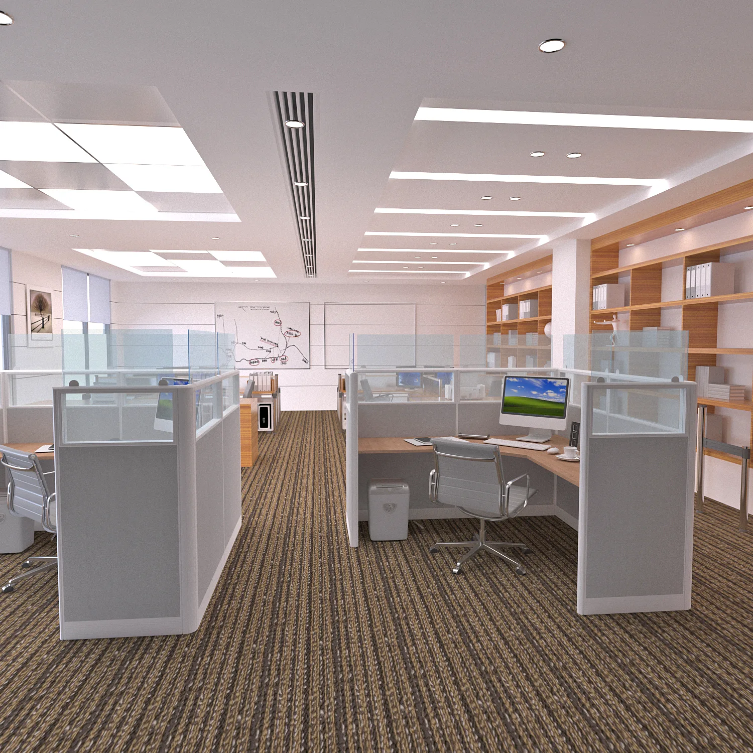 6x6 Cubicles- 63″ H- ONE MAN Glazed L Shape +12 " Frameless Glass At The Top) Office Workstations-U - 6x6 Cubicles- 63 H-