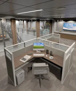 5x5 Cubicles - 54″ H- 2 MAN (MIRROR) L Shape Glazed Office Workstations -U - 5x5 Cubicles 54 H-