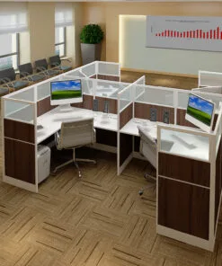 6x6 Laminated Cubicles-51″ H- 4 MAN (GLAZED QUAD) Open Space Laminated Office Workstations-V - 6x6 Laminated Cubicles-51 H-