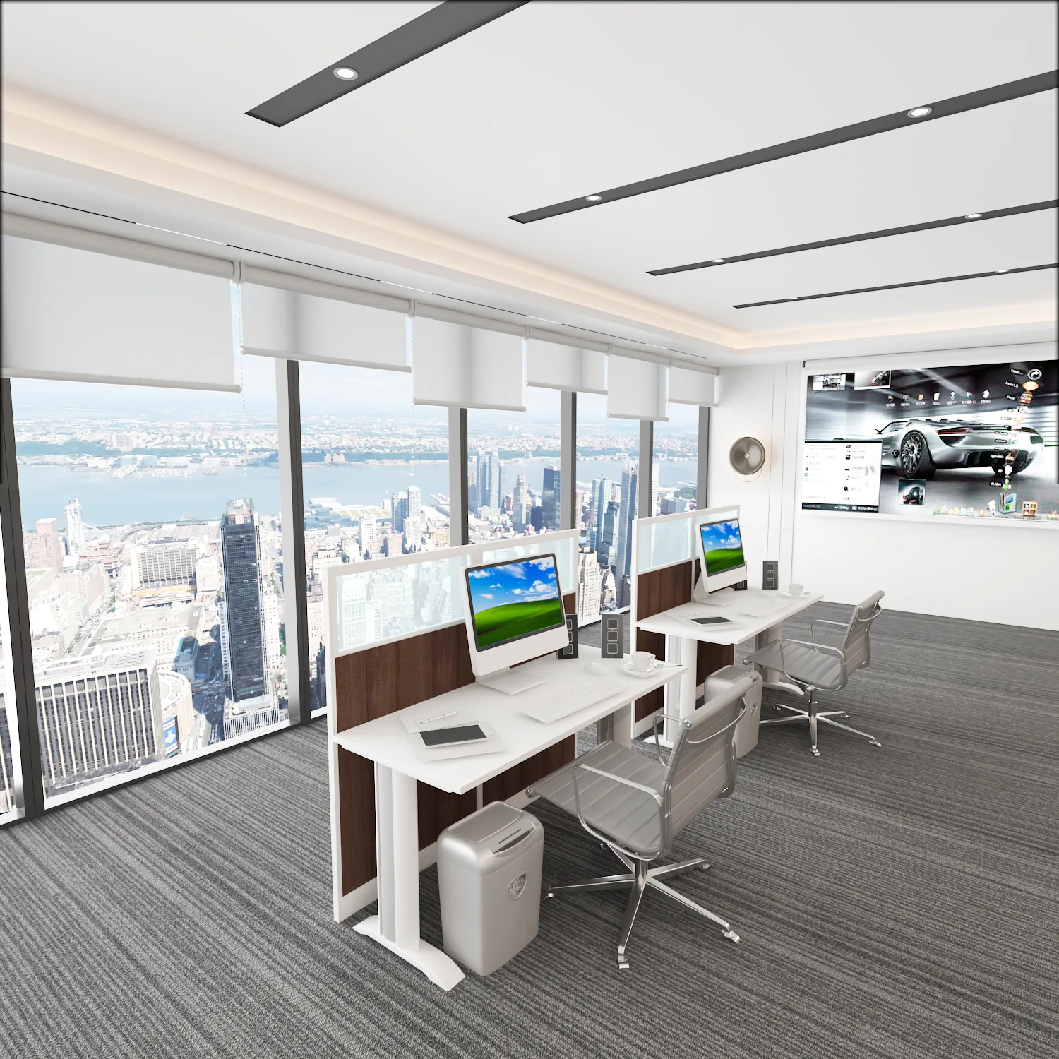5x2 U-shape glazed cubicle workstations, 51-inch panels – 3D rendering