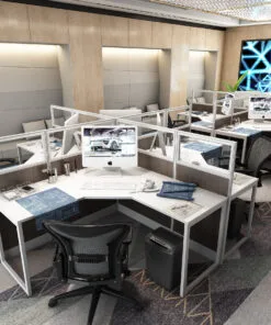 5x5 Cubicles Online- 51″ H - 4 MAN (QUAD) L Shape Glazed Office Workstations-V - 5x5 Cubicles Online- 51