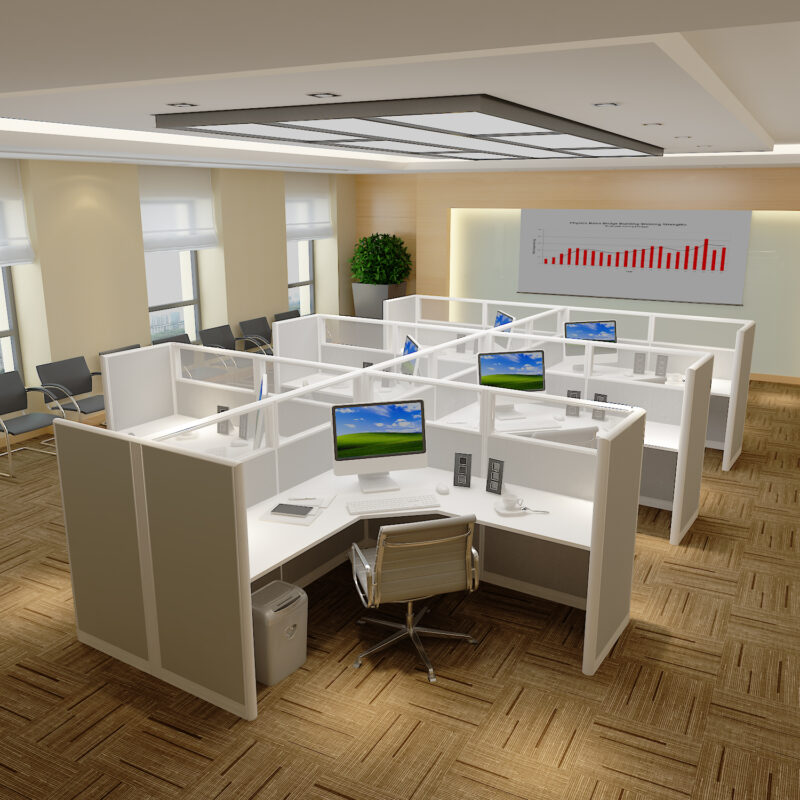 6x6 Cubicles -51″ H- 6 MAN (PACKED) L Shape Glazed Office Cubicles -U - 6x6 Cubicles -51 H-