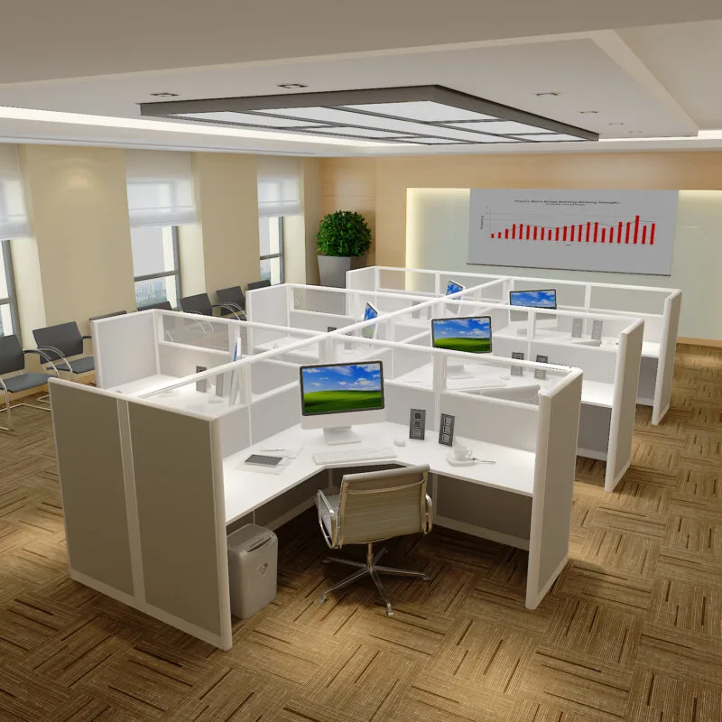 6x6 Cubicles -51″ H- 6 MAN (PACKED) L Shape Glazed Office Cubicles -U - 6x6 Cubicles -51 H-