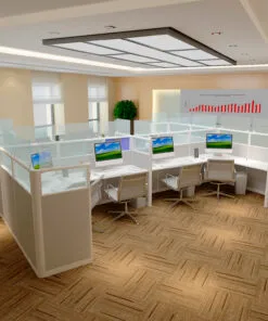 Quality 8x6 Cubicles - 66″ H - 4 (QUAD) MAN /PERSON L Shape Fabric & Glass-U - Quality 8x6 Cubicles 66