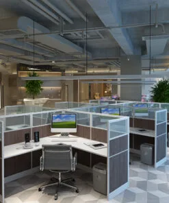 5X5 Cubicles -51″ H- SIX MAN U Shape glazed Office Workstations -V - 5x5 Cubicles -51 H-