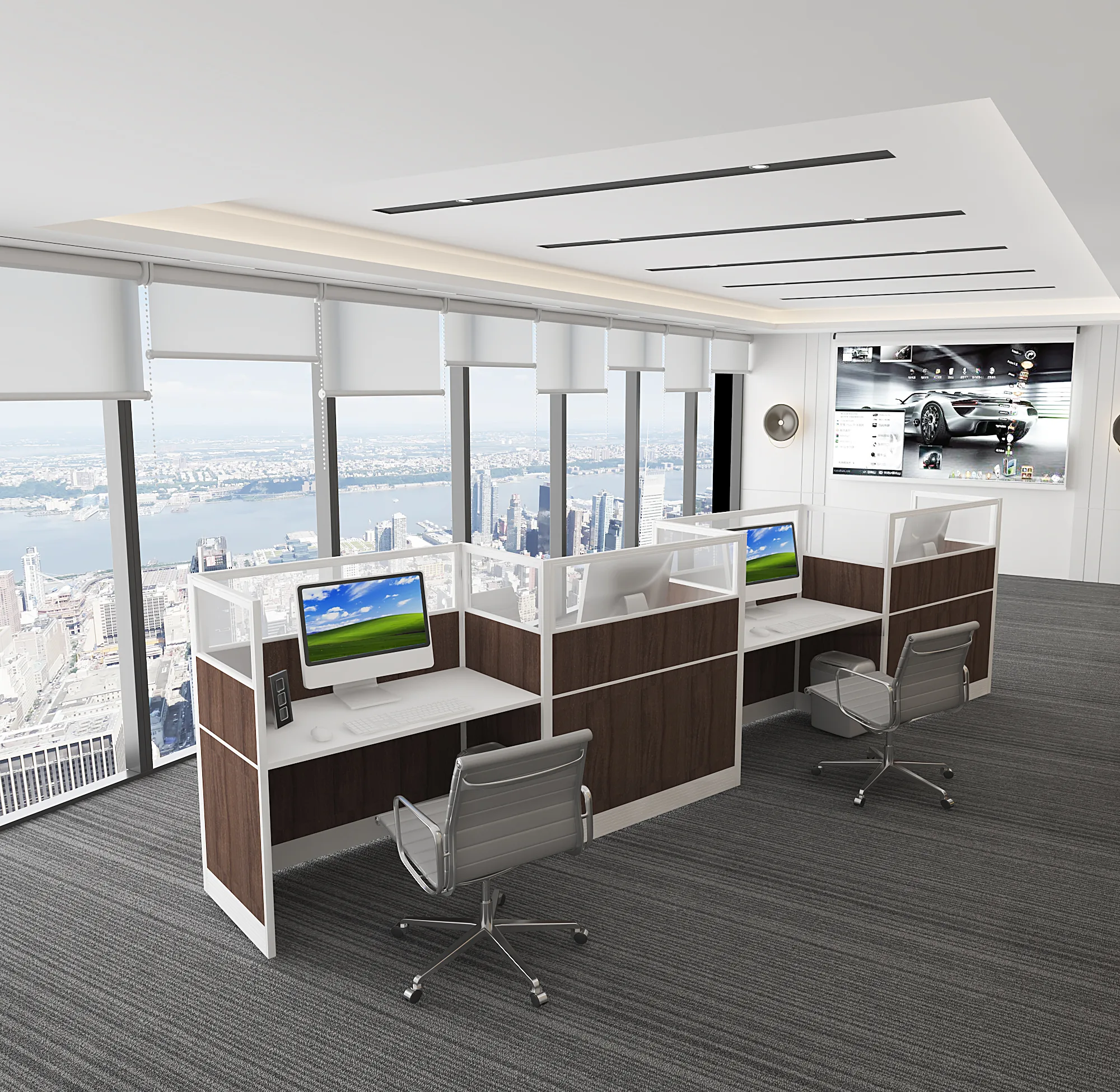 4x2 Cubicles -51″ H- FOUR MAN U Shape glazed Office Workstations -V - 4x2 Cubicles -51 H-