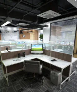 5X5 Cubicles -51″ H- SIX MAN U Shape glazed Office Workstations -VE - 5x5 Cubicles -51 H-