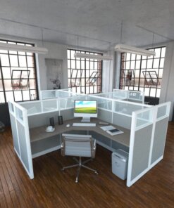 5x5 Quad Cubicles | 4-Man L Shaped Office Workstations - 5x5 Quad Cubicles 4-man