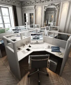 5x5 L Shape Cubicles- 51″H-4 MAN (PACKED) L Shape Glazed Office Workstations-U - 5x5 Shape Cubicles- 51
