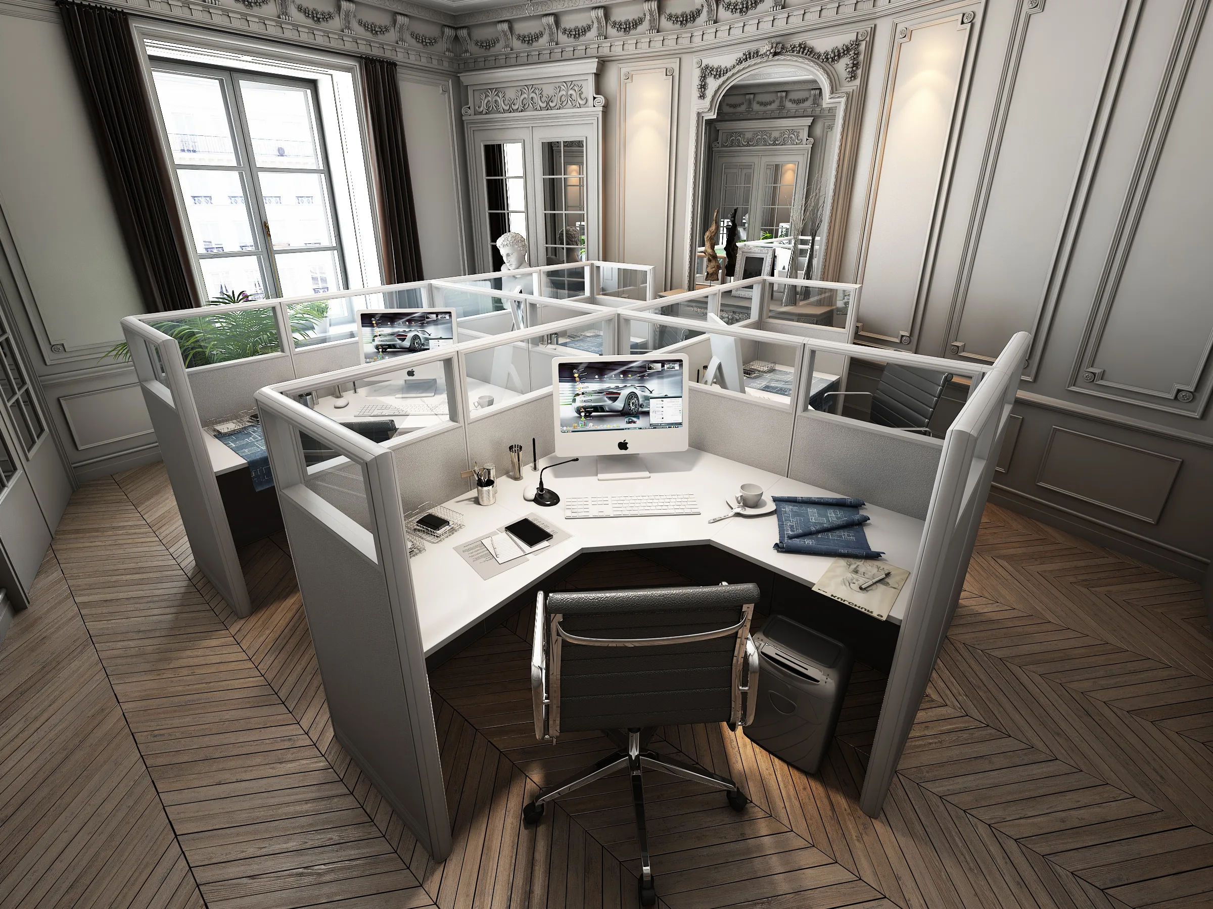 5x5 L Shape Cubicles- 51″H-4 MAN (PACKED) L Shape Glazed Office Workstations-U - 5x5 Shape Cubicles- 51