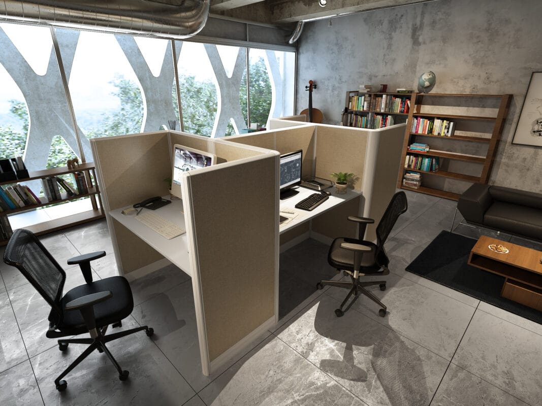 4x2 Cubicles- 54″ H- 4 MAN U Shape Telemarketing Call Center Fully Fabric-U - 4x2 Cubicles- 54 H-