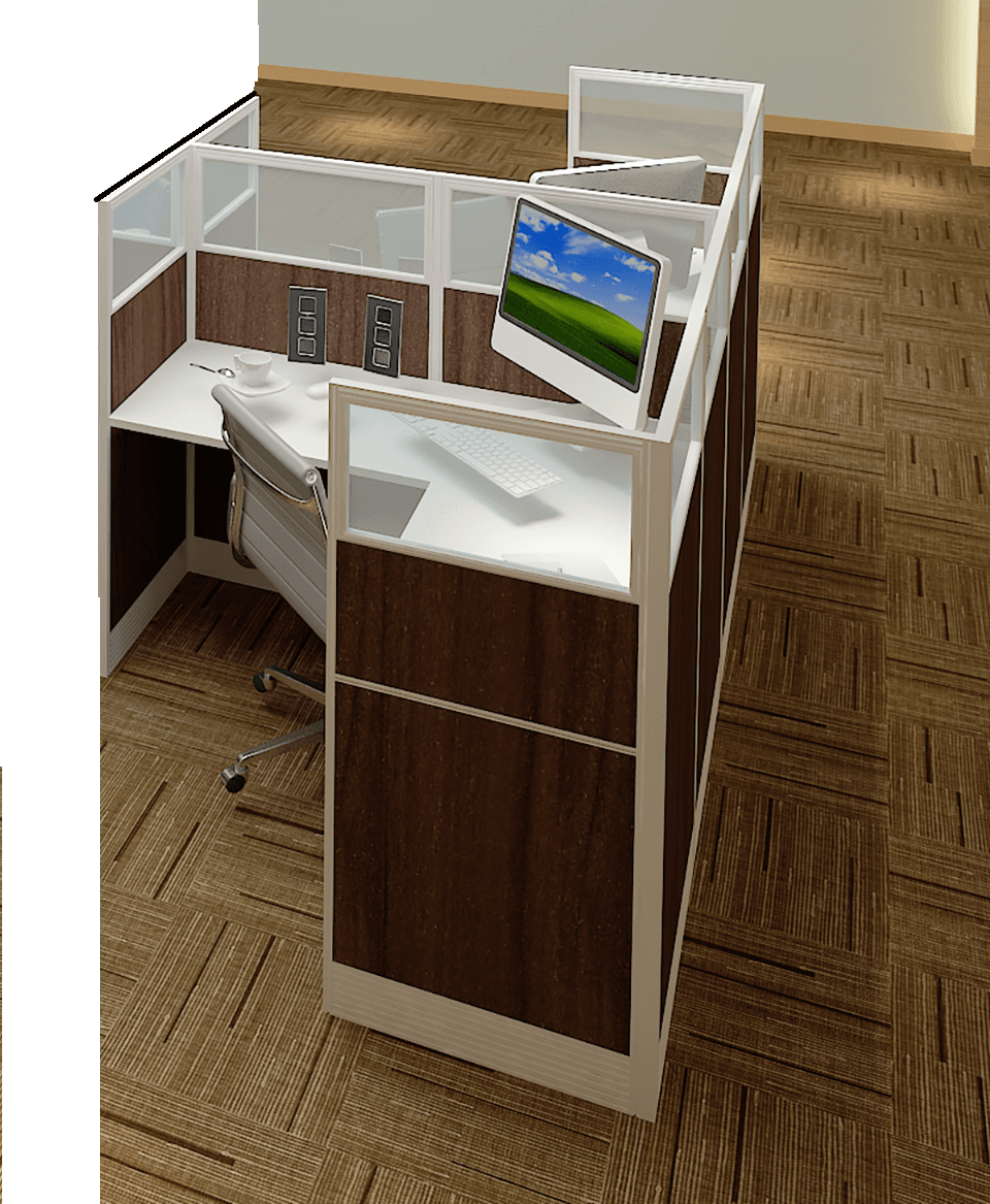 U shaped office desk with main run, bridge and credenza forming a single working surface