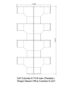 5x5 Cubicles- 51″ H- 8 MAN (PACKED) L Shape Glazed Office Workstations-E - 5x5 Cubicles- 51 H- (view 2)