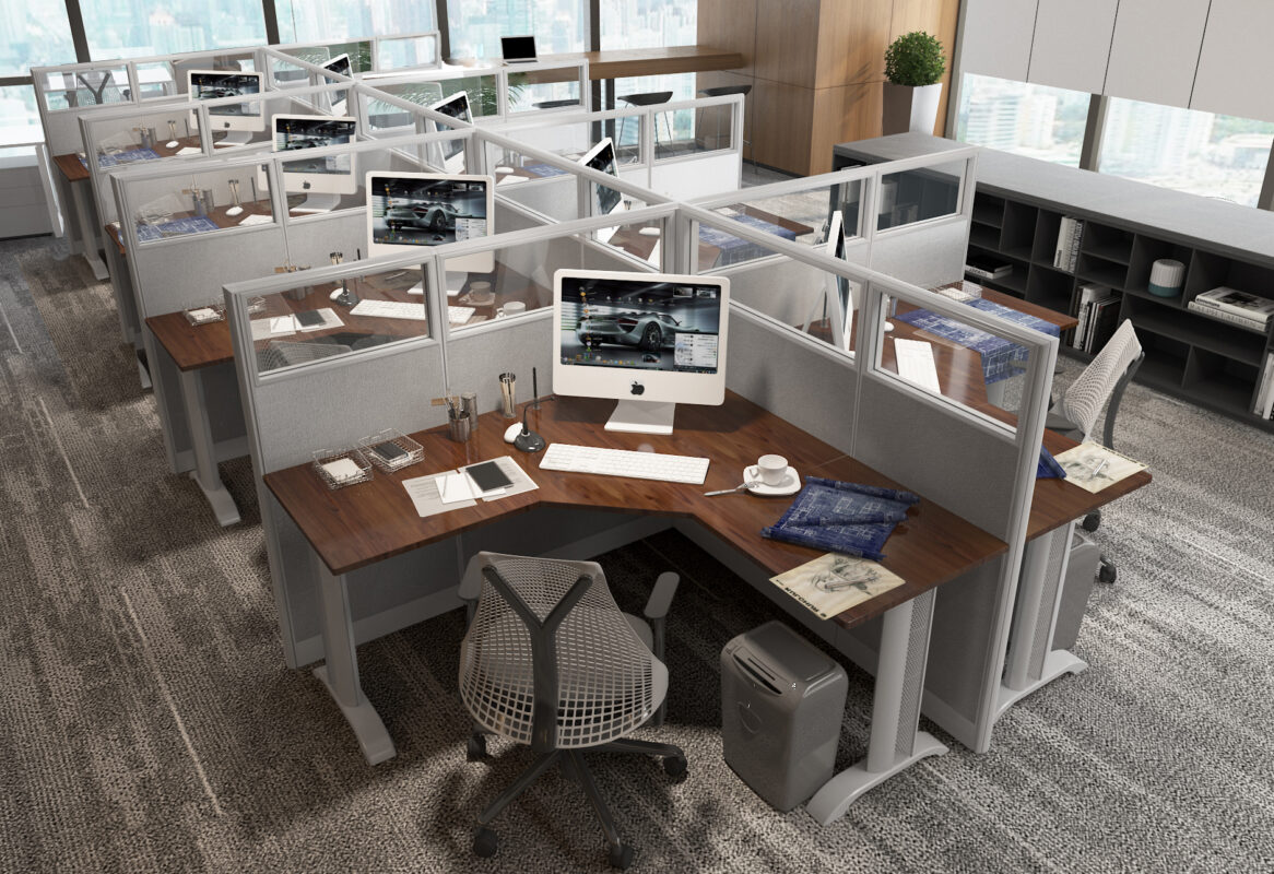 5x5 Cubicles- 51″ H- 8 MAN (PACKED) L Shape Glazed Office Workstations-E - 5x5 Cubicles- 51 H-