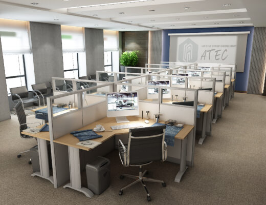 Office cubicle size guide showing workspace layout and cubicle dimensions